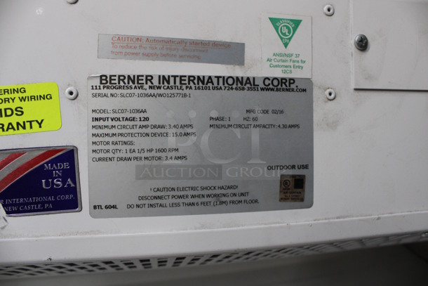 Berner Model SLC07-1036AA White Metal Air Curtain. 120 Volts, 1 Phase. 36x8.5x8.5 - Image 4 of 4