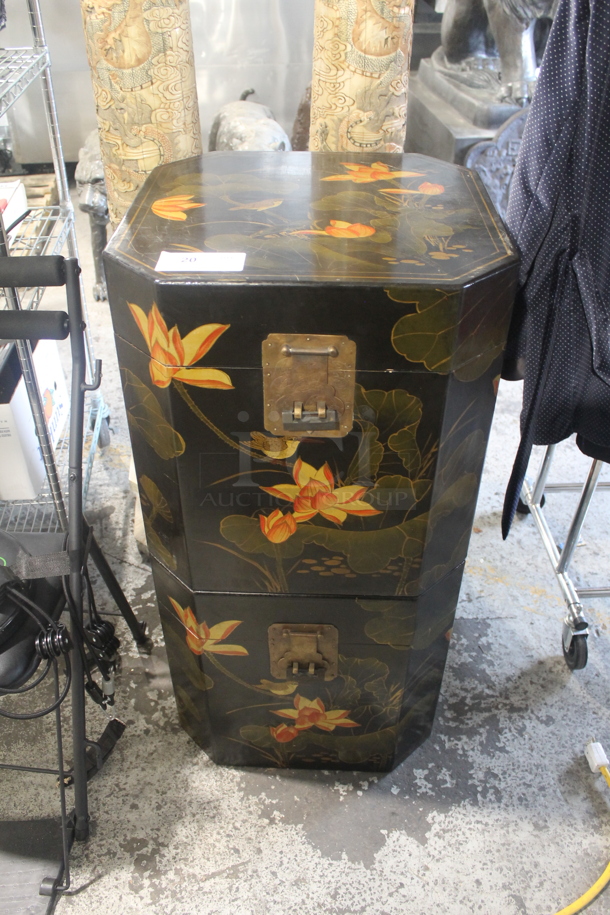 2 Black Chest w/ Lotus Flower Pattern. Units Are Locked. 2 Times Your Bid! - Image 1 of 7
