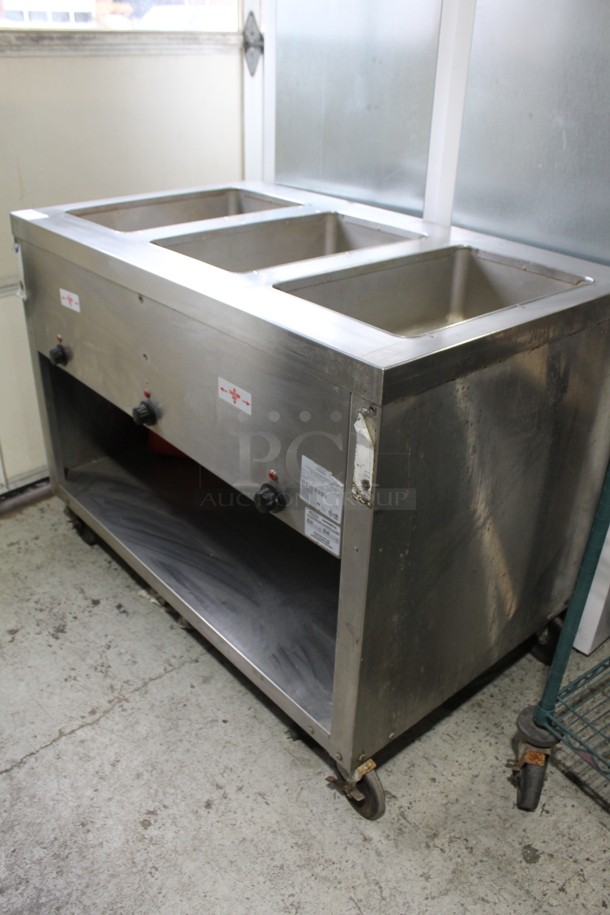 Supremetal PSW-3E-208/240-BS-MOE Stainless Steel Commercial Floor Style 3 Bay Steam Table w/ Under Shelf on Commercial Casters. 208/240 Volts, 1 Phase. Tested and Working! - Image 2 of 5
