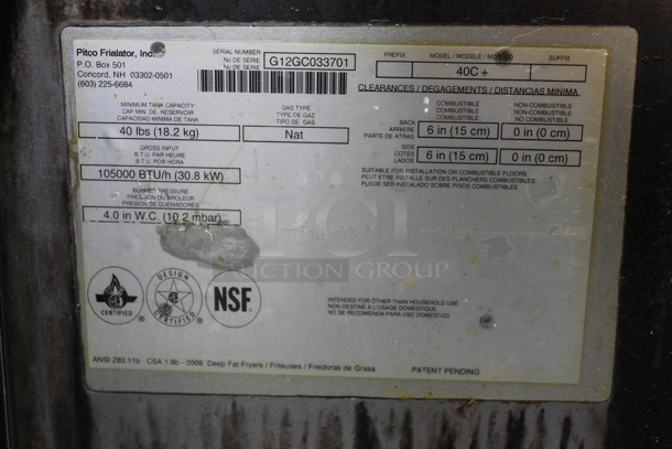 2012 Pitco Frialator 40C+ Stainless Steel Commercial Floor Style Natural Gas Powered Deep Fat Fryer. 105,000 BTU.  - Image 4 of 4