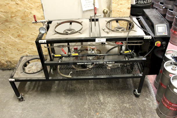 PRO-LEVEL! Sabco Brew-Magic V350MS Home Brew System! Includes 3 kettles With Direct Fire, Mash Tun and Boil Kettle Has False Bottom, RIMS Tube and Pump For Continuous Recirculation, Vision 350 Touchscreen Controller, Propane Tank & Heavy Duty Steel Cart on Commercial Casters - Image 5 of 11