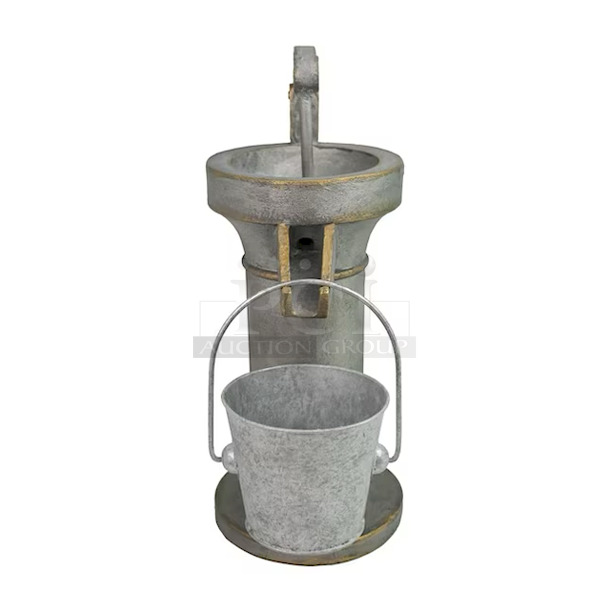 Gardenique 20.39-in H Resin Fountain Statue Outdoor Fountain Pump Included. The fountain topper dimensions are 11-in x 7-in x 17-in
The bucket dimensions with handle are 5.6-in x 5.2-in x 7.7-in
The basin dimensions are 26.9-in x 20.7-in x 9.5-in
The basin holds up to 8 gallons of water - Image 4 of 5