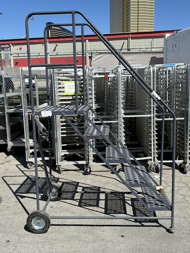 BRAND NEW SCRATCH & DENT! Ballymore TA-5-24 5-Step Gray Steel 59-Degree Slope Rolling Truck / Dock Access Ladder with 24"" Wide Steps. 32x53x80
 - Image 8 of 10