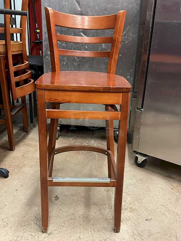 OUTSTANDING!! Wooden Ladder Back Bar Height Chairs. Seat Height: 29" Overall Dimensions: 18-1/2x17x43 3x Your Bid - Image 2 of 8
