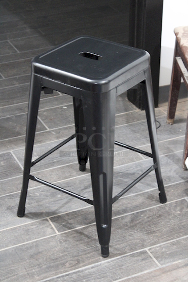 OUTSTANINDG,!  Set of (6) FDW TBS-424-Black Stackable Metal Frame Bar Stools. 16x16x24 6x Your Bid - Image 3 of 3