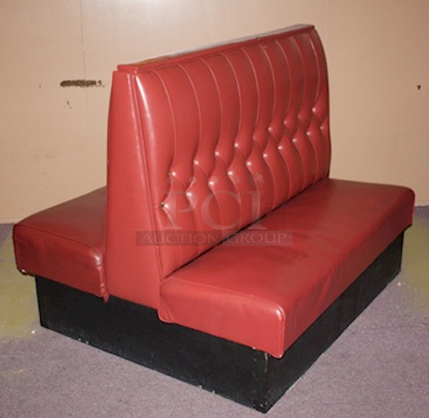 High Quality! Ruby Red Double Button Tufted Booth Seating, Fully Upholstered, Heavy Duty Hardwood Frame and Removable Seat- 46x46x42 - Image 1 of 5