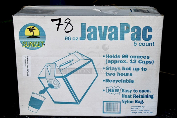 SWEET! Box-O-Five Sunset Brands 96oz JavaPacs, Approx 12 Cups Capacity.