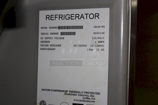 AWESOME! Hoshizaki CR1B-FS Refrigerator, Single Section Upright, Full Stainless Door. 
Per Casino Regulation, Freon Was Removed 
27-1/2x34x80 - Image 6 of 7