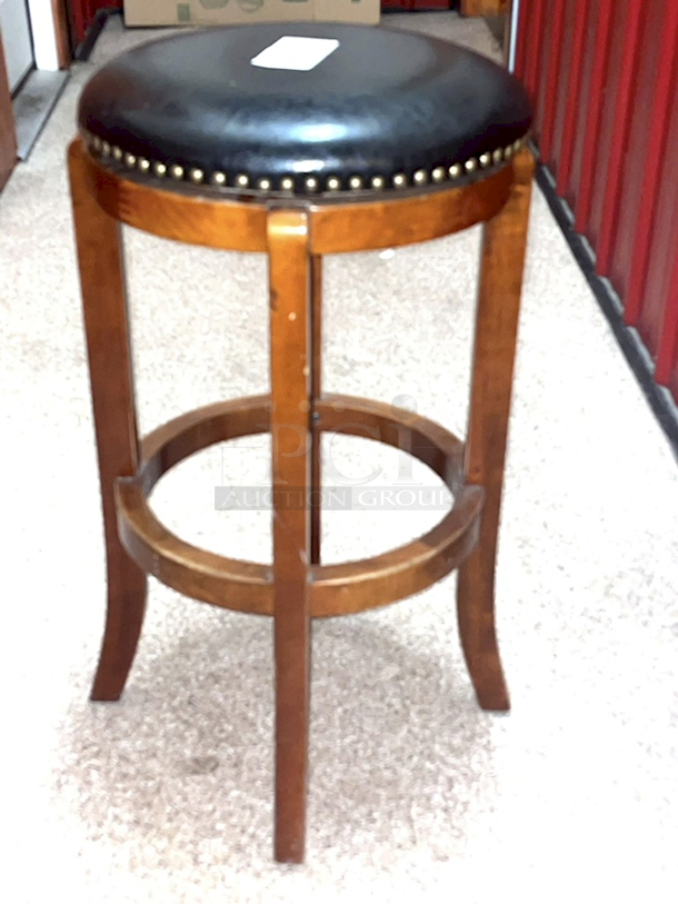 SWEET! Wooden Barstool With Foot Rest & Padded Seat W/ 360* Movement. Seat Not Attached - Needs Screws.  - Image 2 of 3