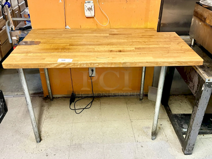 Butcher Block Prep-Table With Edlund No.1 Can Opener, 56x31x34