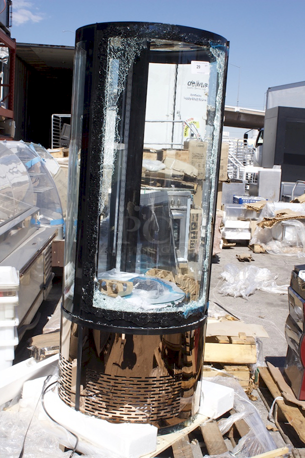 BRAND NEW SCRATCH & DENT! Avantco BCR-15-HC Copper Circular Glass Refrigerated Display Case - 1 Panel Outer Layer OF Broken Glass Is Broken. Tested - Quickly Drops Down To & Holds Temp.  - Image 2 of 8