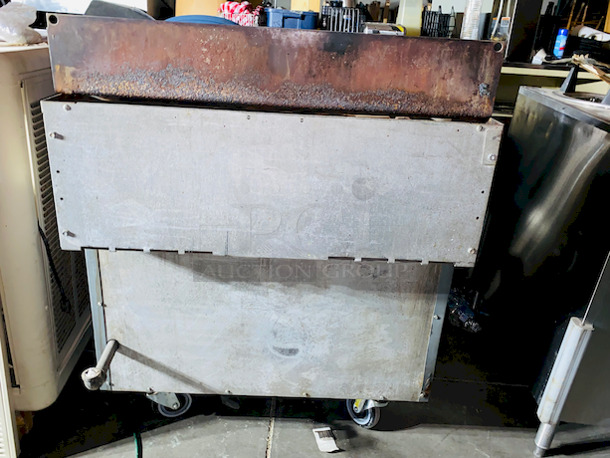 Vulcan Natural Gas Frenchtop Oven on Commerical Casters. Missing One Burner Plate. Oven Base is In Great Shape. - Image 4 of 4