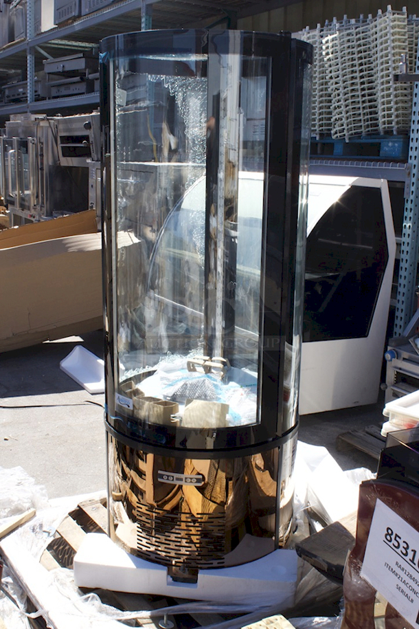 BRAND NEW SCRATCH & DENT! Avantco BCR-15-HC Copper Circular Glass Refrigerated Display Case - 1 Panel Outer Layer OF Broken Glass Is Broken. Tested - Quickly Drops Down To & Holds Temp.  - Image 6 of 8