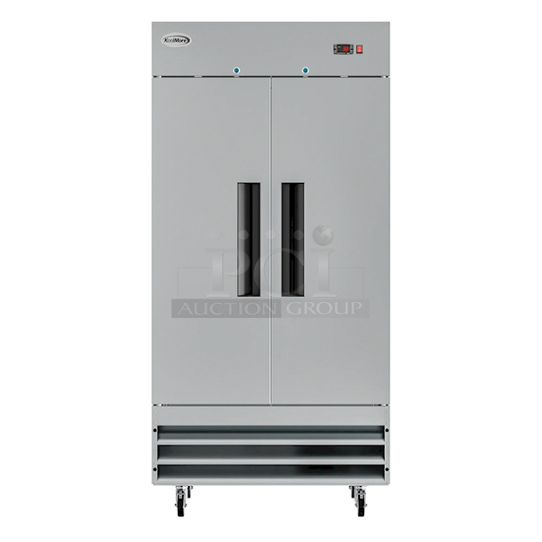 BRAND NEW. NO DEFECTS! Koolmore RIR-2D-SS35C 39 In. Commercial Stainless Steel 2-Door Reach-In Refrigerator, 35 Cu. TESTED! WORKS & LOOKS PERFECT!  - Image 1 of 4