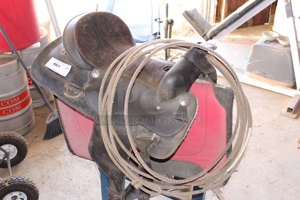 OUTSTANDING!! Vinyl Saddle With Diamond Wool Pad And Lasso.  - Image 7 of 10