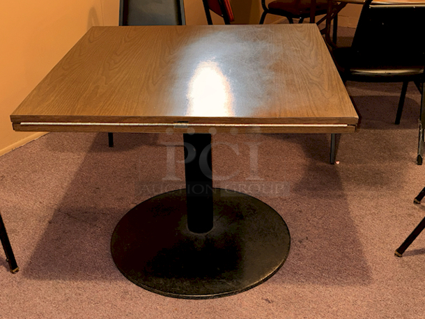 AMAZING! 36" Square to 51" Round Locking Drop Leaf Tabletop With Walnut Finish and Heavy Duty Weighted Base 36"/51" x 29" - Image 4 of 4