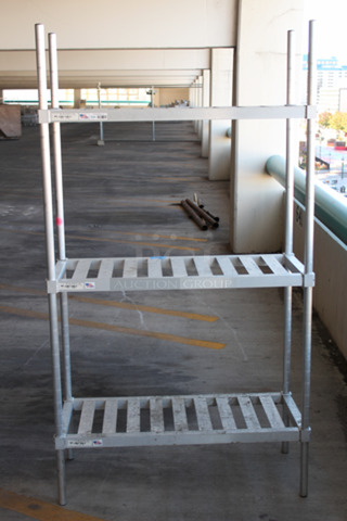 New Age 31842TT7 Keg Storage Rack. 42"W x 18"D x 76"H, (4) 1/2 barrel keg capacity or (12) 1/6 barrel keg capacity, (3) shelves, "T"-Bar shelves, aluminum construction, Made in USA