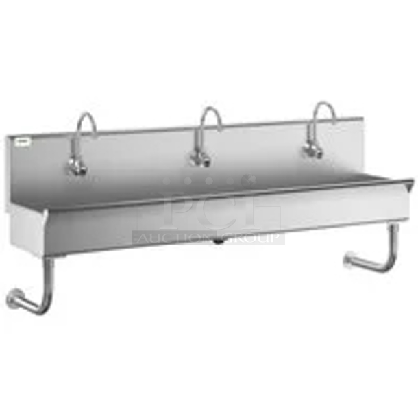 BRAND NEW SCRATCH & DENT! Regency 600HSMS1872 Stainless Steel Wall-Mounted 72" x 17 1/2" Hand Sink for (3) 8" Center Faucets - Image 2 of 2