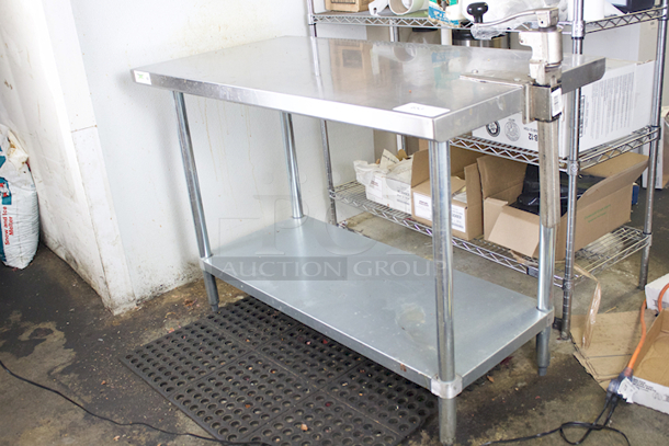 Regency 600T2448G 24" x 48" 18-Gauge 304 Stainless Steel Commercial Work Table with Galvanized Legs and Undershelf + Add-On Can Opener.  - Image 3 of 11