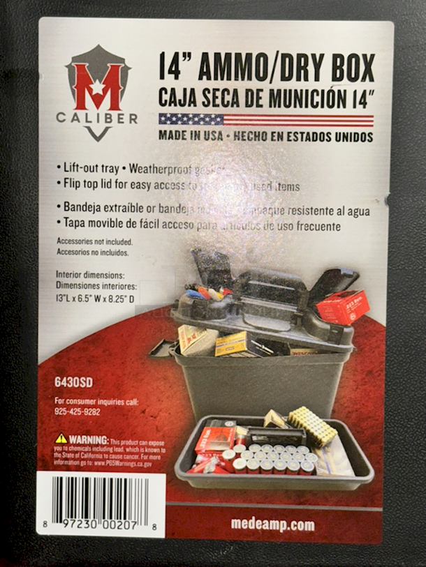 M Caliber 6430SD 14" Ammo/Dry Box. Lift-Out Tray • Weatherproof Gasket • Flip Top Lid For Easy Access To Frequently Used Items. 13x6-1/2x8-1/4 - Image 3 of 3