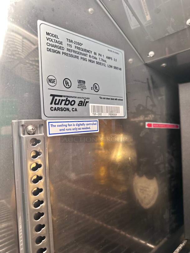 Late Model Turbo Air TSR-23SD 27 inch One Section Reach In Refrigerator, (1) Right Hinge Solid Door, 115v Working - Image 6 of 6