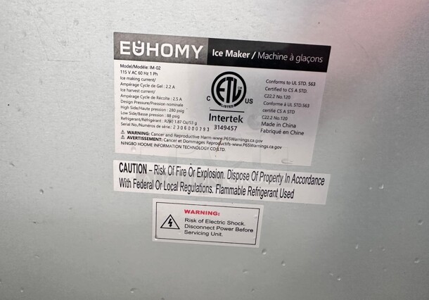 New! EUHOMY Commercial Ice Maker Machine, 100lbs/24H 115 Volt 'Not Sure Of Functionality' - Image 3 of 6