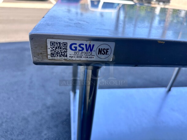 Nice GSW USA WT-P3072 Premium All Stainless Steel 30 x 72 Work Table - Image 4 of 6