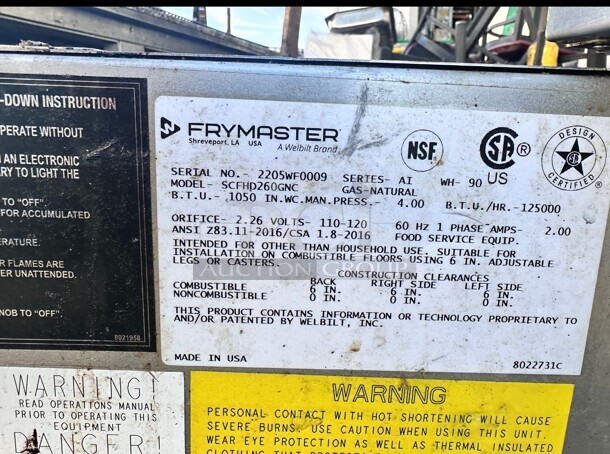 Late Model Used Frymaster SCFHD260G Gas Fryer - (2) 80 lb Vats, Floor Model, Natural Gas With Filtration System Tested and Working - Image 9 of 10