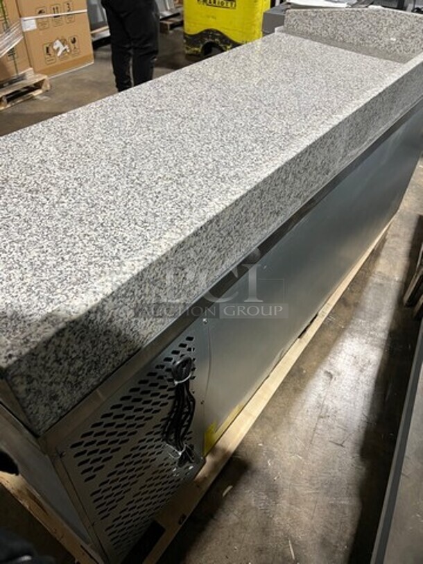 WOW! New Out Of The Box! Scratch-N-Dent! Omcan Refrigerated Marble Top Pizza Prep/Pizza Dough Retarder! With Raised Back & Side Splashes! 115V 1 Phase! Model PTCN0581! On Casters!  - Image 6 of 9