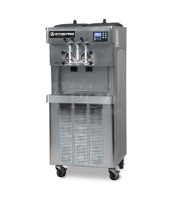 BRAND NEW! 2022 Stoelting O231-30912F Commercial Stainless Steel Air Cooled Soft Serve Ice Cream Machine With 2 Hoppers. Includes Box of Commercial Casters, Operators Manual And Cleaning Supplies. 208-230V, 3 Phase. Tested And Working! 