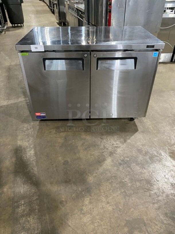 Turbo Air Commercial 2 Door Lowboy/Worktop Freezer! All Stainless Steel! On Casters! Model: MUF48N SN: H2KMU4FEY1484 115V 60HZ 1 Phase