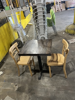 Nice! ALL ONE MONEY! Heavy Duty Full Wood 1.5 Thick Dining Table! With 2 Metal Ladder Back Dining Chairs!    