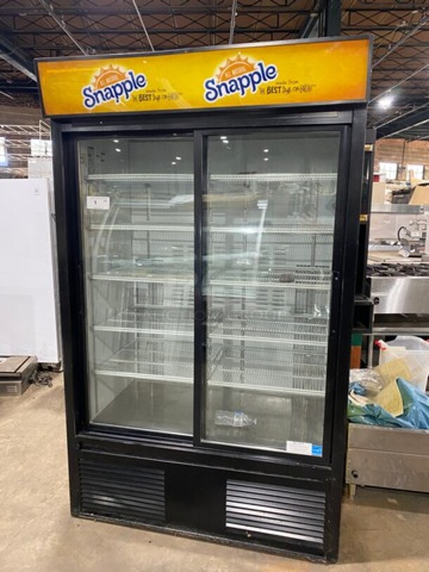 Habco Commercial Refrigerated 2 Door Reach In Cooler Merchandiser! With View Through Doors! Poly Coated Racks! Model: ESM42 SN: 42055571 115V 60HZ 1 Phase! Working When Removed!