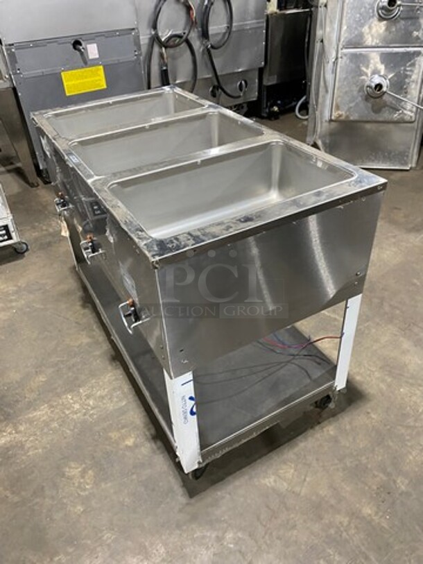 Duke Commercial Electric Powered 3 Well Steam Table! With Storage Space Underneath! All Stainless Steel! On Casters! Model: E303M SN: 12063086 208V 60HZ 3 Phase - Image 2 of 10