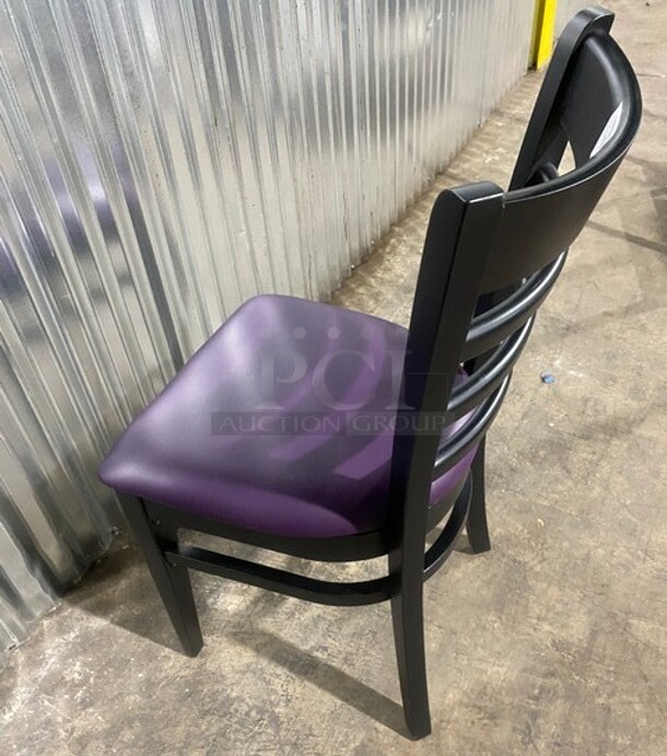 NEW! Black Wood Dining Chair With Purple Vinyl Seat! 3x Your Bid! - Image 4 of 6