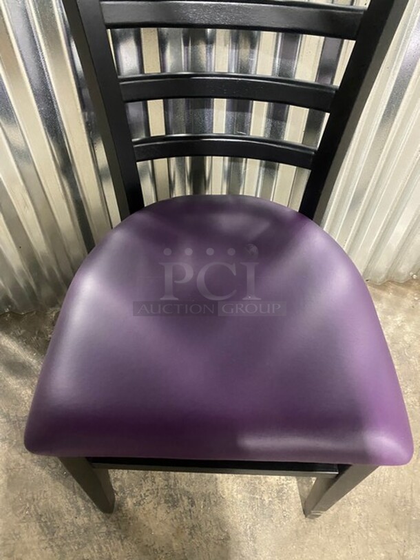 NEW! Black Wood Dining Chair With Purple Vinyl Seat! 3x Your Bid! - Image 5 of 6