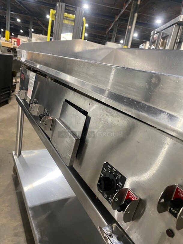 NICE! Lang Commercial Countertop Natural Gas Powered Flat Top Griddle! With Back And Side Splashes! On Equipment Stand! With Storage Space Underneath! All Stainless Steel! On Casters! Working When Removed! - Image 6 of 9