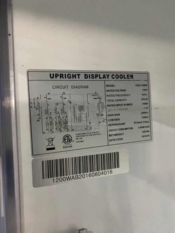 Commercial Refrigerated 2 Door Reach In Cooler Merchandiser! With View Through Doors! Poly Coated Racks! Model: CSD1200S SN: 1200WAB20160804016 120V - Image 7 of 8