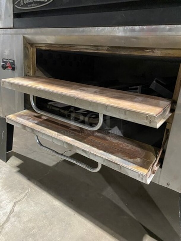 AMAZING! Bakers Pride Commercial Natural Gas Powered Double Deck Pizza Oven! With Stones! All Stainless Steel! On Legs! 2x Your Bid Makes One Unit! Model: FC516 SN: H08G006! Working When Removed! - Image 6 of 12