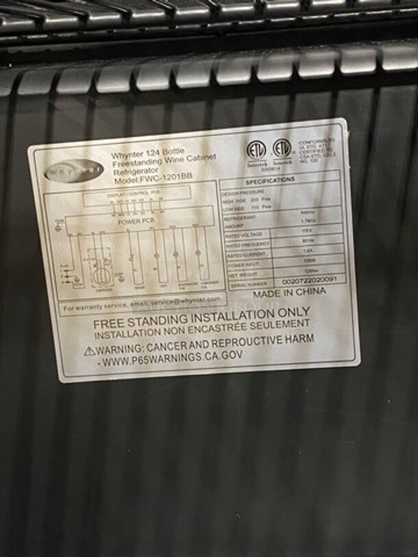 NEW! OUT OF THE BOX! SCRATCH-N-DENT! Whynter Single Door Wine Bottle Cooler/Chiller! With View Through Door! With Racks! Model: FWC1201BB 115V - Image 11 of 11