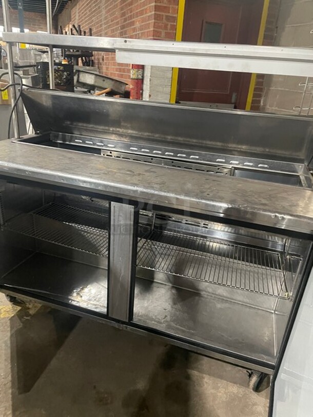 Nice! Turbo Air Stainless Steel Commercial Sandwich/Salad Refrigerated Prep Table! Eletric Powered! On Casters! With Double Over Head Shelf! MODEL TST-60SD 115V
 - Image 5 of 10