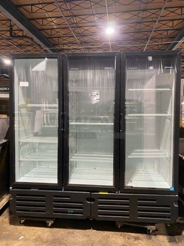 LATE MODEL! 2021 Imbera Commercial 3 Door Reach In Cooler Merchandiser! With View Through Doors! Poly Coated Racks! WORKING WHEN REMOVED! Model: G372 115V 1 Phase - Item #1096718
