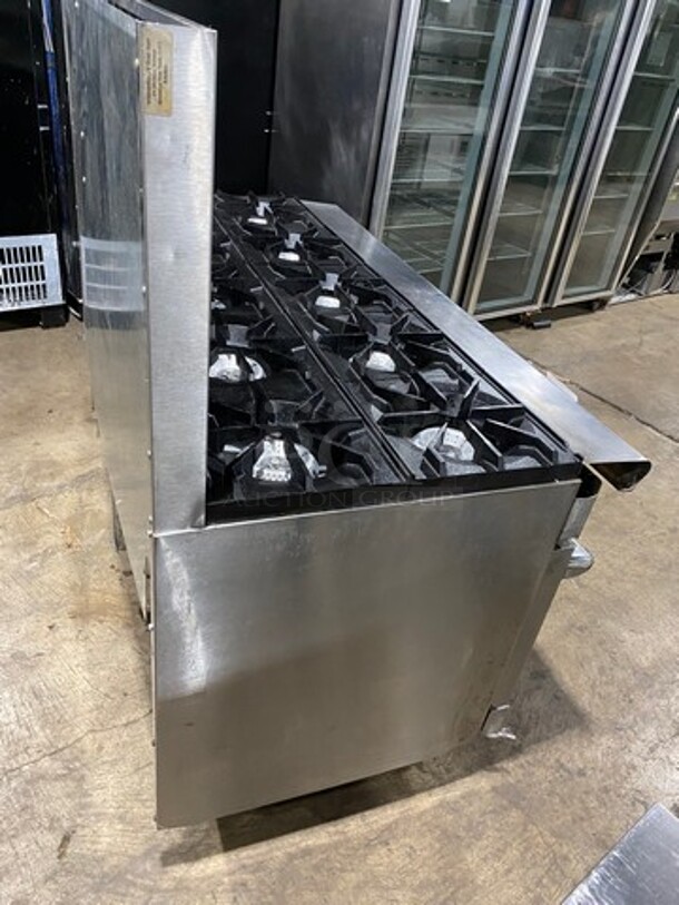 American Range Commercial Natural Gas Powered 10 Burner Stove! With Raised Back Splash! With 2 Full Size Oven Underneath! Metal Oven Racks! All Stainless Steel! On Casters! - Image 4 of 10