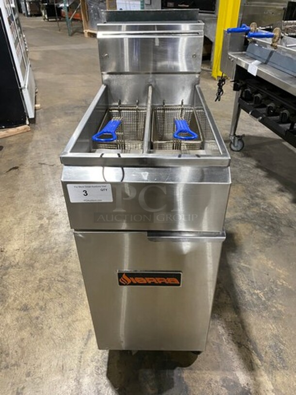 WOW! LATE MODEL! 2021 Sierra Commercial Natural Gas Powered Deep Fat Fryer! With 2 Metal Frying Baskets! With Backsplash! All Stainless Steel! On Casters! SN: 8102179082 - Image 1 of 10