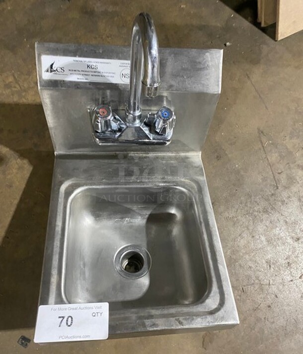 KCS Commercial Stainless Steel Hand Sink! With Back Splash! With Faucet And Handles! - Image 1 of 6
