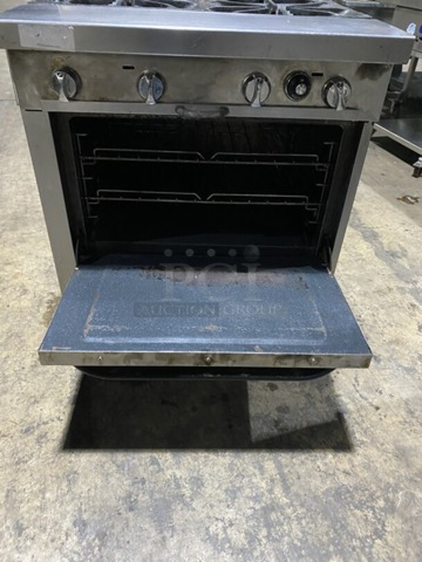 Sweet! Southbend Natural Gas Powered 4 Burner Stove! With Full Size Oven Underneath! With Raised Backsplash!  On Legs! Working When Removed! - Image 8 of 9