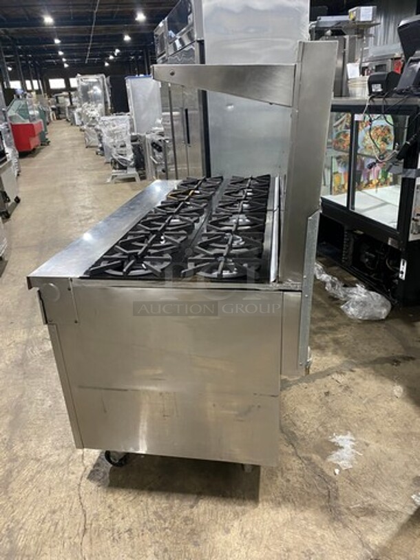 Southbend Commercial Natural Gas Powered 12 Burner Stove! With Raised Back Splash And Salamander Shelf! With 2 Full Size Oven Underneath! All Stainless Steel! On Casters! Working When Removed! - Image 3 of 10