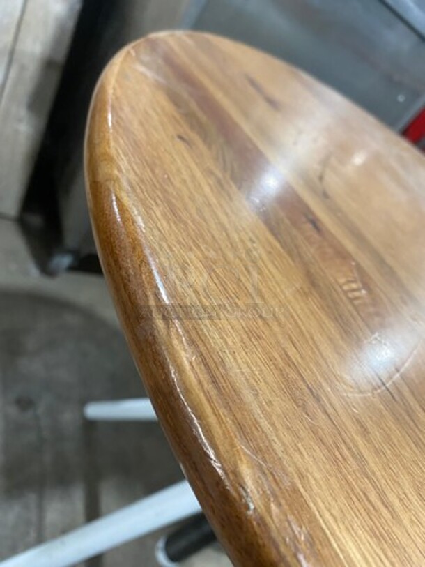 LIKE NEW! Round Wooden Pattern Table! With Tri Pod Style Metal Base! 2x Your Bid! - Image 4 of 4
