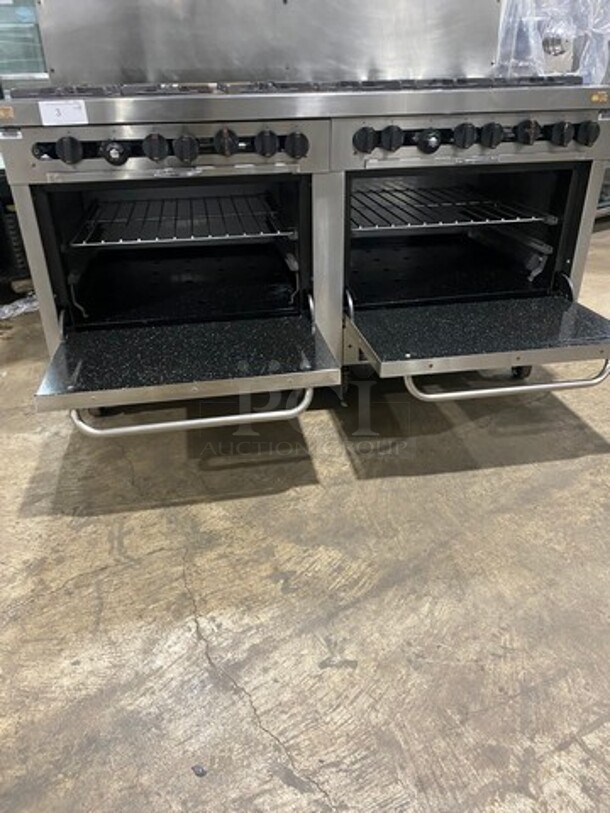 Southbend Commercial Natural Gas Powered 12 Burner Stove! With Raised Back Splash And Salamander Shelf! With 2 Full Size Oven Underneath! All Stainless Steel! On Casters! Working When Removed! - Image 7 of 10