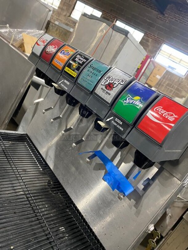 Cornelius Commercial 8 Spout And Ice Dispenser Beverage System! On Commercial Ice Bin! All Stainless Steel! On Legs! Model: CB2323AK SN: 74P1615KD160 115V - Image 6 of 10